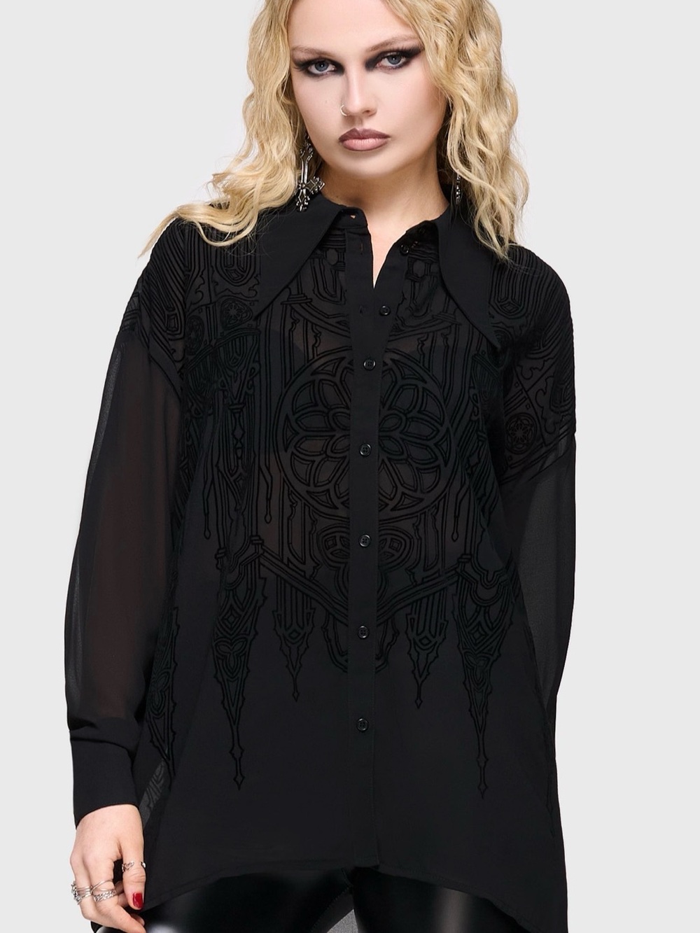 Killstar Black Gothic Sheer Button-Down Blouse